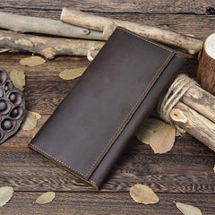 Vintage Leather Mens Long Wallet Bifold Coffee Long Wallet for Men - iwalletsmen