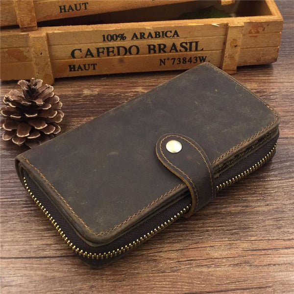 Vintage Coffee Mens Leather Cool Long Wallets Bifold Long Wallets for Men - iwalletsmen