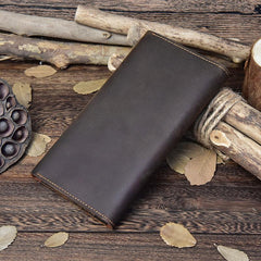 Vintage Leather Mens Long Wallet Bifold Coffee Long Wallet for Men - iwalletsmen