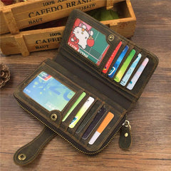 Vintage Coffee Mens Leather Cool Long Wallets Bifold Long Wallets for Men - iwalletsmen