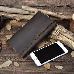 Vintage Leather Mens Long Wallet Bifold Coffee Long Wallet for Men - iwalletsmen