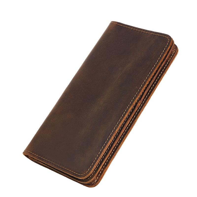 Vintage Coffee Mens Leather Long Wallet Bifold Long Wallets for Men - iwalletsmen