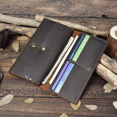 Vintage Leather Mens Long Wallet Bifold Coffee Long Wallet for Men - iwalletsmen