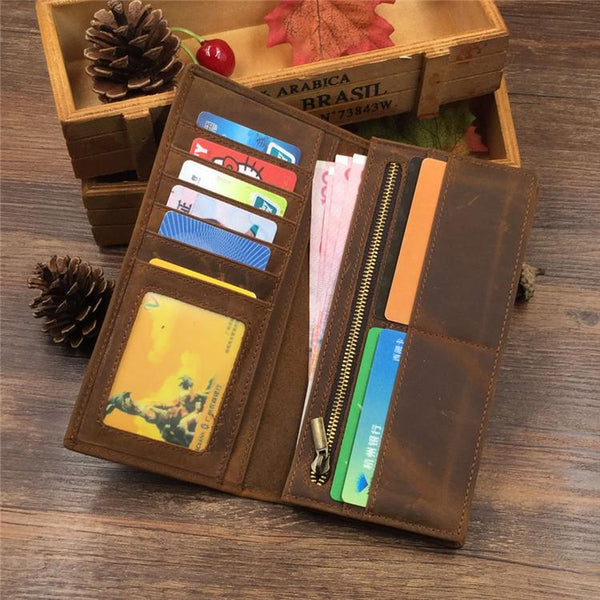 Vintage Cool Coffee Mens Leather Long Wallets Bifold Long Wallets for Men - iwalletsmen