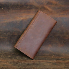 Vintage Leather Mens Long Wallet Bifold Coffee Long Wallet for Men - iwalletsmen