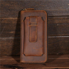 Vintage Leather Mens Long Wallet Bifold Zipper Cool Clutch Wallet for Men - iwalletsmen