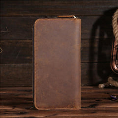Vintage Leather Mens Long Wallet Bifold Zipper Cool Clutch Wallet for Men - iwalletsmen