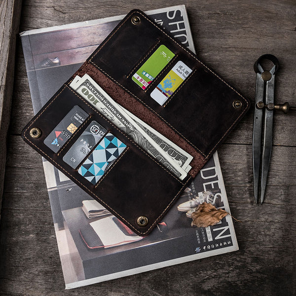 Vintage Leather Long Wallets for men Bifold Men Long Wallet - iwalletsmen