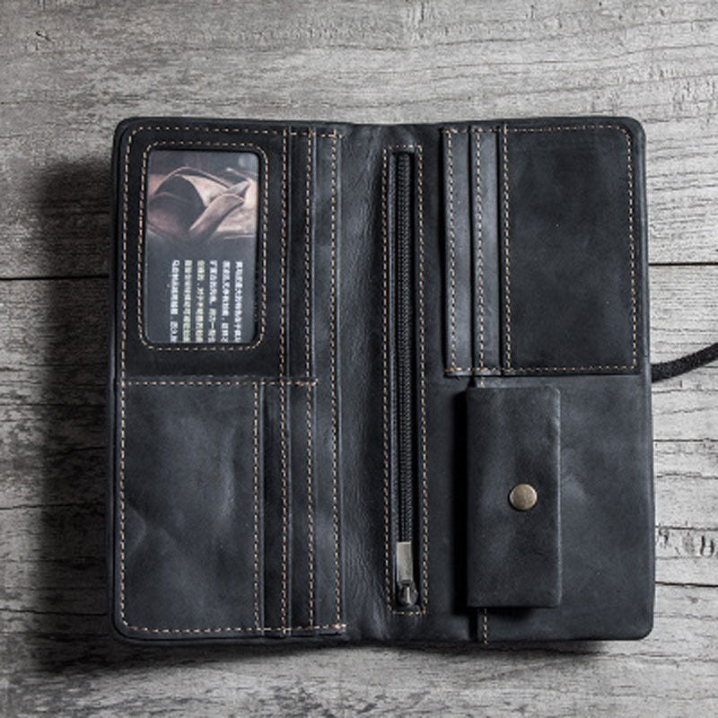 Vintage Leather Long Wallets for men Bifold Men Long Wallet - iwalletsmen