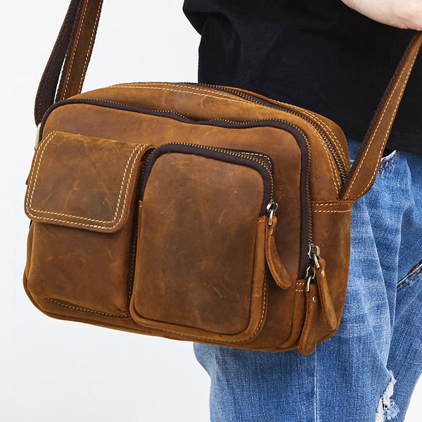 Vintage Cool Leather Mens Messenger Bags Shoulder Bag Cool CrossBody Bags For Men - iwalletsmen