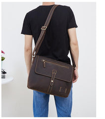 Vintage Leather Mens Cool Messenger Bag Shoulder Bag Cool CrossBody Bag For Men - iwalletsmen
