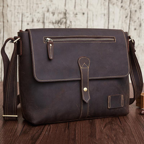 Vintage Leather Mens Cool Messenger Bag Shoulder Bag Cool CrossBody Bag For Men - iwalletsmen