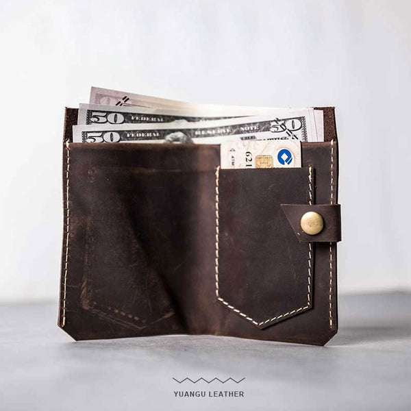 Vintage Leather Men Small Bifold Wallet Small Wallet for Men - iwalletsmen