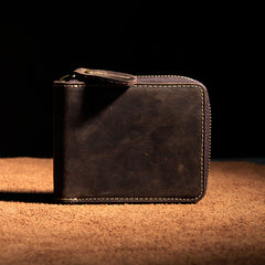 Vintage Leather Men Small Zipper Wallet Bifold Wallet for Men - iwalletsmen