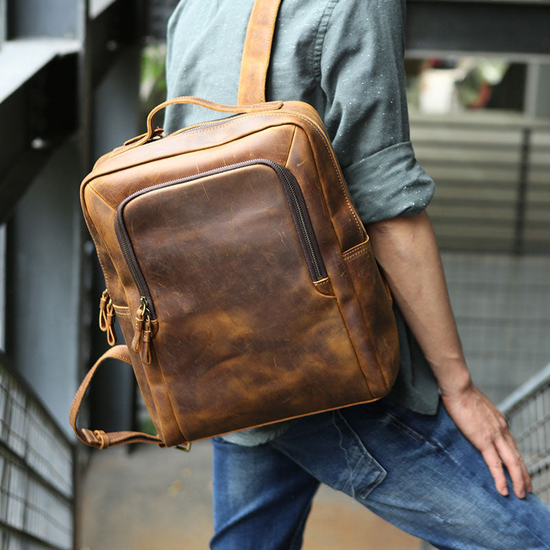 Vintage Leather Mens Backpacks Travel Backpack Laptop Backpack for men iwalletsmen
