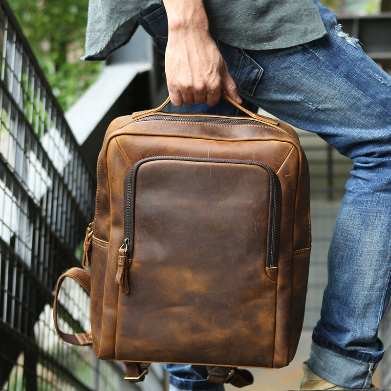 Vintage Leather Mens Backpacks Travel Backpack Laptop Backpack for men - iwalletsmen