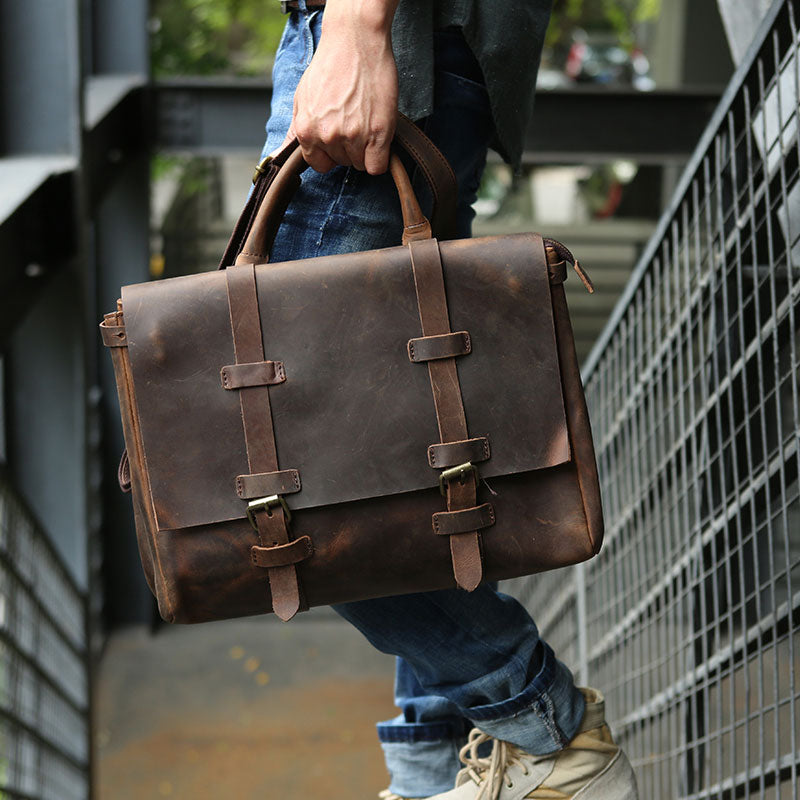 Vintage Leather Mens Briefcase Messenger Bag Handbag Shoulder Bag for men - iwalletsmen