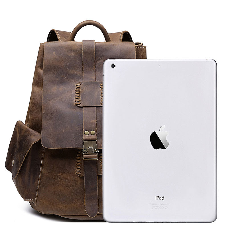 Vintage Leather Mens Cool Backpack Large Travel Bag Hiking Bag for men - iwalletsmen
