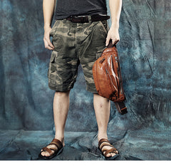 men's chest bags​ Brown Leather Fanny Pack Crossbody Chest Bag Mens Leather Waist Bag Hip Pack Belt Bag for Men 