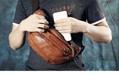 running chest bag​ Brown Leather Fanny Pack Crossbody Chest Bag Mens Leather Waist Bag Hip Pack Belt Bag for Men 