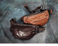 mens cross chest bag​ Brown Leather Fanny Pack Crossbody Chest Bag Mens Leather Waist Bag Hip Pack Belt Bag for Men 