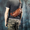 sling chest bag Brown Leather Fanny Pack Crossbody Chest Bag Mens Leather Waist Bag Hip Pack Belt Bag for Men 