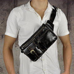 Vintage Leather Mens Fanny Pack Waist Bag Hip Pack Belt Bag Bumbag for Men