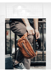 Vintage Leather Mens Fanny Pack Waist Bag Hip Pack Belt Bag Bumbag for Men