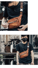 Vintage Leather Mens Fanny Pack Waist Bag Hip Pack Belt Bag Bumbag for Men