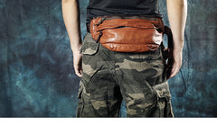 travel chest bag​ Brown Leather Fanny Pack Crossbody Chest Bag Mens Leather Waist Bag Hip Pack Belt Bag for Men 