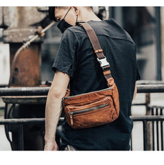 Vintage Leather Mens Fanny Pack Waist Bag Hip Pack Belt Bag Bumbag for Men