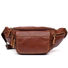Vintage Black Leather Mens Fanny Pack Waist Bags Coffee Hip Pack Belt Bag Brown Bumbag for Men - iwalletsmen