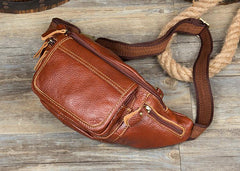 Vintage Black Leather Mens Fanny Pack Waist Bags Coffee Hip Pack Belt Bag Brown Bumbag for Men - iwalletsmen