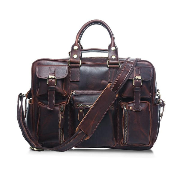 Vintage Leather Mens Large Handbag Weekender Bag Travel Bag - iwalletsmen