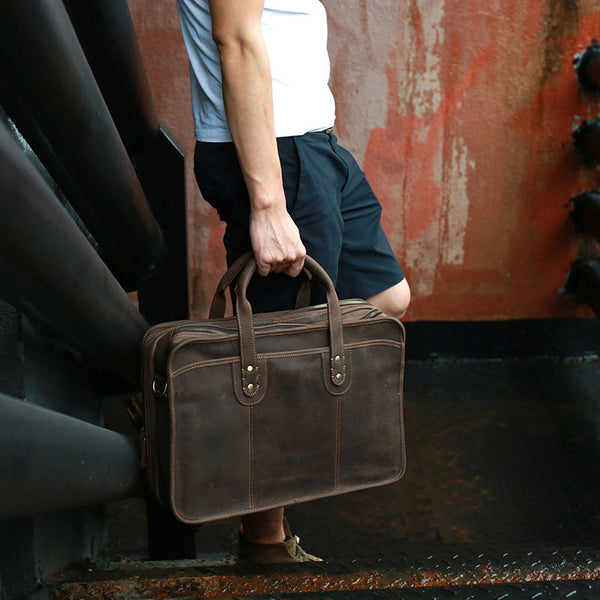 Vintage Leather Mens Large Travel Bags Handbags Shoulder Bags for men - iwalletsmen