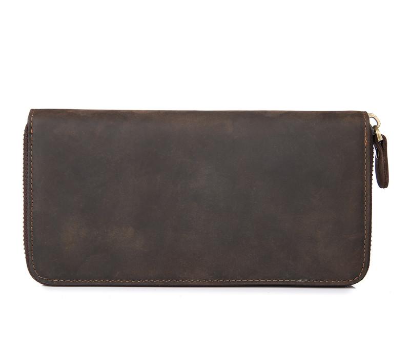 vintage Leather Men's Clutch Bag Double Zipped Small Wristlet Handbag