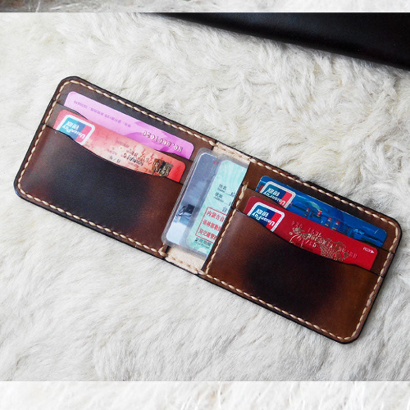 Vintage Leather Mens Slim Coffee Small Wallet Leather Bifold Wallets for Men - iwalletsmen