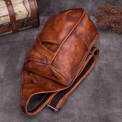 Vintage Leather Mens Sling Bag Crossbody Bag Chest Bag for men