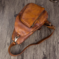 Vintage Leather Mens Sling Bag Crossbody Bag Chest Bag for men