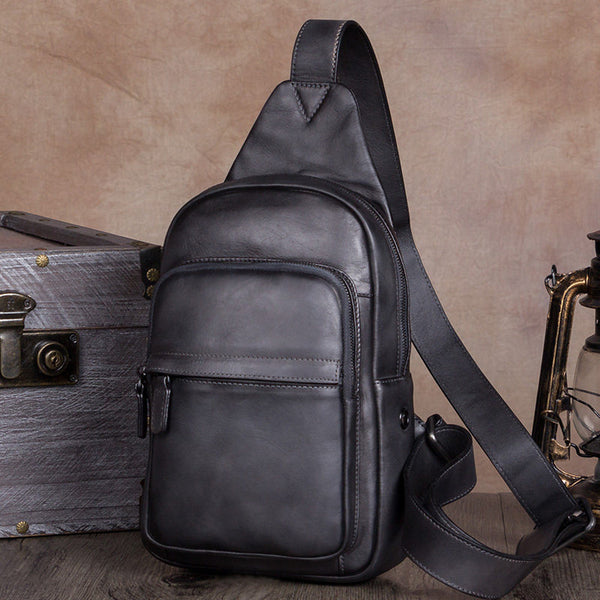 Vintage Leather Mens Sling Bag Crossbody Bag Chest Bag for men