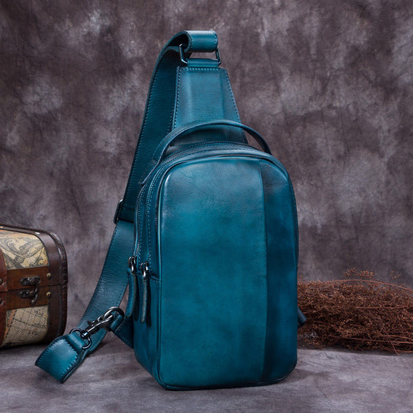 Vintage Leather Mens Sling Bag Crossbody Bag Chest Bag for men