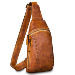 Vintage Leather Mens Sling Bag Crossbody Bag Chest Bag for men