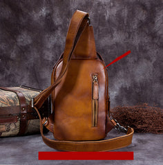 Vintage Leather Mens Sling Bag Crossbody Bag Chest Bag for men