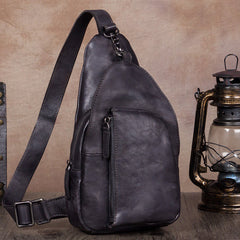 Vintage Leather Mens Sling Bag Crossbody Bag Chest Bag for men