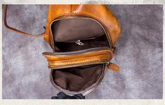 crossbody sling bag women Vintage Leather Sling Bag for Women Brown Leather Sling Backpack for Men Sling Travel Bag 