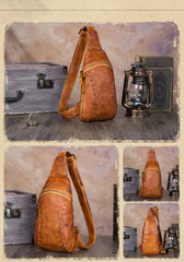 Vintage Leather Mens Sling Bag Crossbody Bag Chest Bag for men