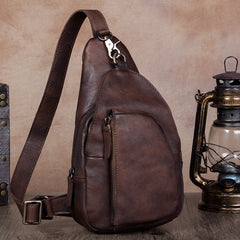 Vintage Leather Mens Sling Bag Crossbody Bag Chest Bag for men