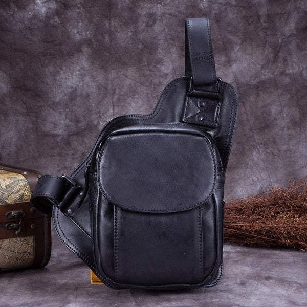 Vintage Leather Mens Sling Bag Crossbody Bag Chest Bag for men