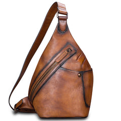 Vintage Leather Mens Sling Bag Crossbody Bag Chest Bag for men