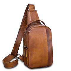 Vintage Leather Mens Sling Bag Crossbody Bag Chest Bag for men